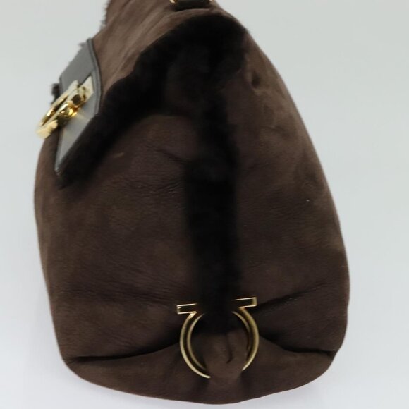 Salvatore Ferragamo Gancini Hand Bag Mouton 2way Brown Gold Auth 121725 - Picture 4 of 16